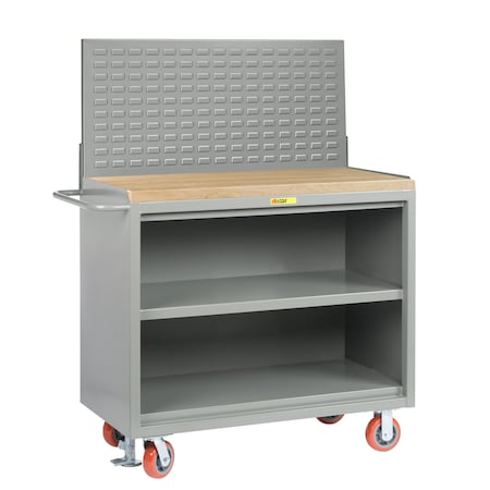 Little Giant Mobile Bench Cabinets, 36"W, Center Shelf, Butcher Block, Louvered MJ3-2436-FL-LP